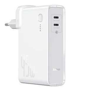 Baseus GaN power bank 10000 mAh ładowarka sieciowa PPS 45 W 2x USB Typ C Quick Charge 3.0 Power Delivery (azotek galu) + kabel USB Typ C 1 m biały (PPNLD-F02) - Ładowarki do telefonów - miniaturka - grafika 1