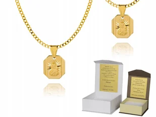 Złoty łańcuszek srebro pozłacane medalik 45 cm DEDYKACJA P4M28 - Biżuteria dla dzieci - miniaturka - grafika 1