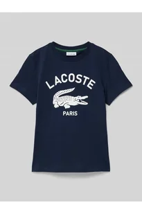 T-shirt z nadrukiem z logo i okrągłym dekoltem - Lacoste - Koszulki i topy damskie - miniaturka - grafika 1
