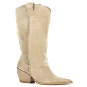 Kozaki damskie - Beżowe kowbojki zamszowe CARINII - Carinii - miniaturka - grafika 1