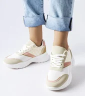 Sneakersy damskie - Beżowo-białe sneakersy ze złotym akcentem duffy-38 - miniaturka - grafika 1