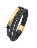 Bransolety męskie - Męska bransoletka wykonana ze skóry oraz stali 316L- kolor granatowy - Pakamera - miniaturka - grafika 1