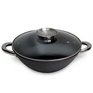 Patelnie - Kamille Wok patelnia żeliwna z powłoką marmurkową 32cm + gratisy 4807MR - miniaturka - grafika 1