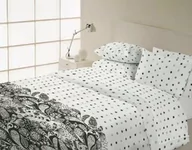 Pościel - Faro Pościel bawełniana 220x200 Vanille biała szara grochy kwiatki - miniaturka - grafika 1