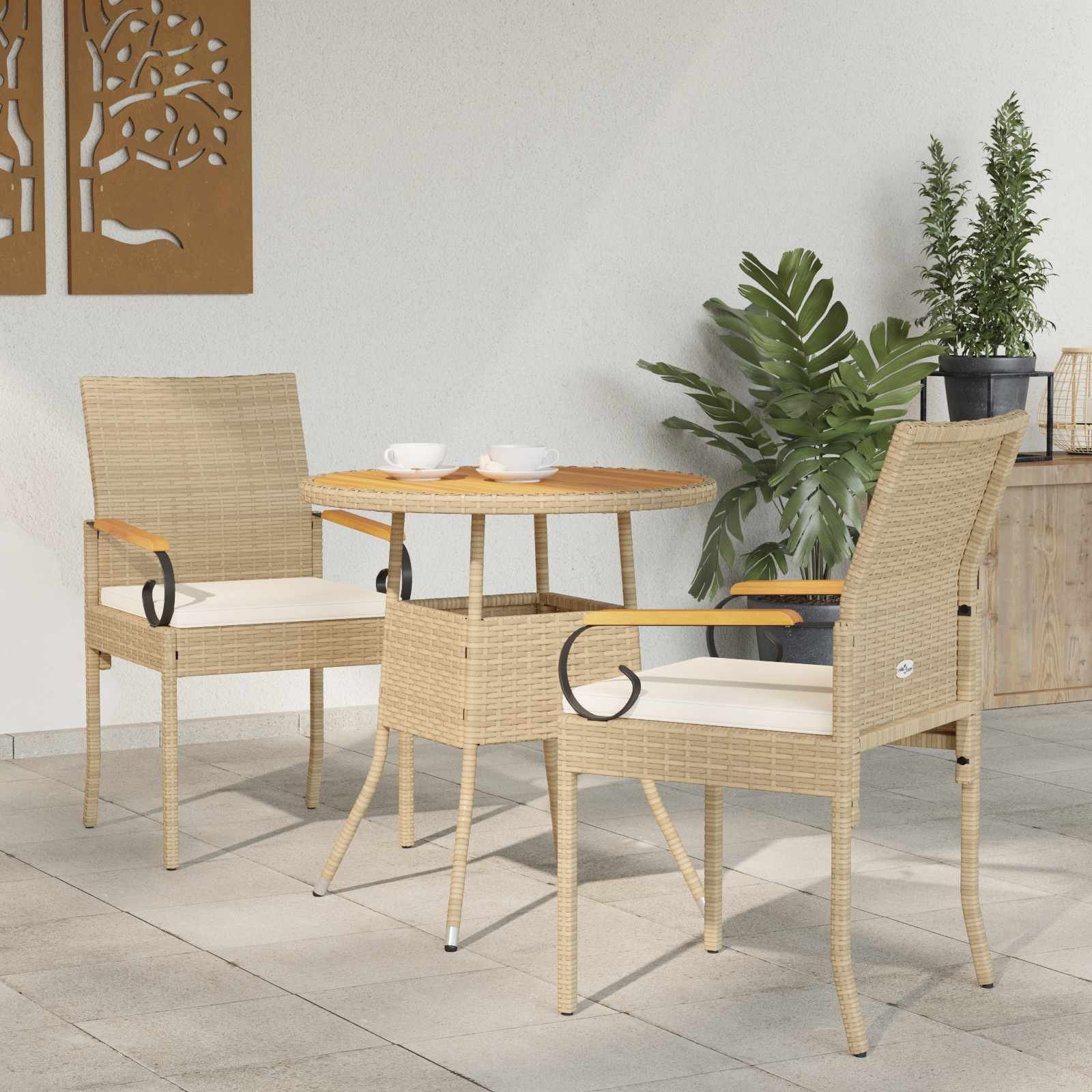 vidaXL Krzesła ogrodowe 2 pcs Beżowy i kremowy Poli Rattan i Akacja 42025882