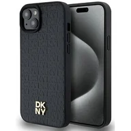 Etui i futerały do telefonów - Oryginalne Etui IPHONE 13 / 14 / 15 DKNY Hardcase Leather Pattern Metal Logo MagSafe (DKHMP15SPSHRPSK) czarne - miniaturka - grafika 1