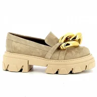 Mokasyny damskie - Beżowe mokasyny na platformie zamszowe CARINII - Carinii - miniaturka - grafika 1