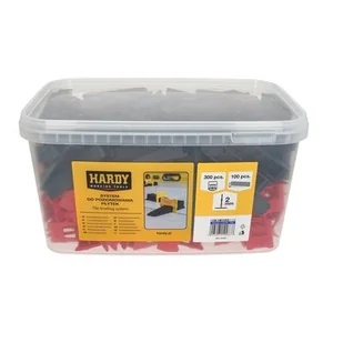 Zestaw do poziomowania płytek w wiaderku: Klipsy fuga 2 mm płytki 3-16 mm 300 sztuk + kliny 100 sztuk Hardy - Narzędzia glazurnicze - miniaturka - grafika 1