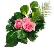 Sztuczne kwiaty - STROIK DEKORACJA grobu MAŁY FOKUS KOMPOZYCJA doniczka zalewana róża - miniaturka - grafika 1