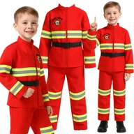 Stroje karnawałowe - Strój Kostium Strażaka Mundur Fire Ogień Straż Pożarna 128/134 (130) - miniaturka - grafika 1