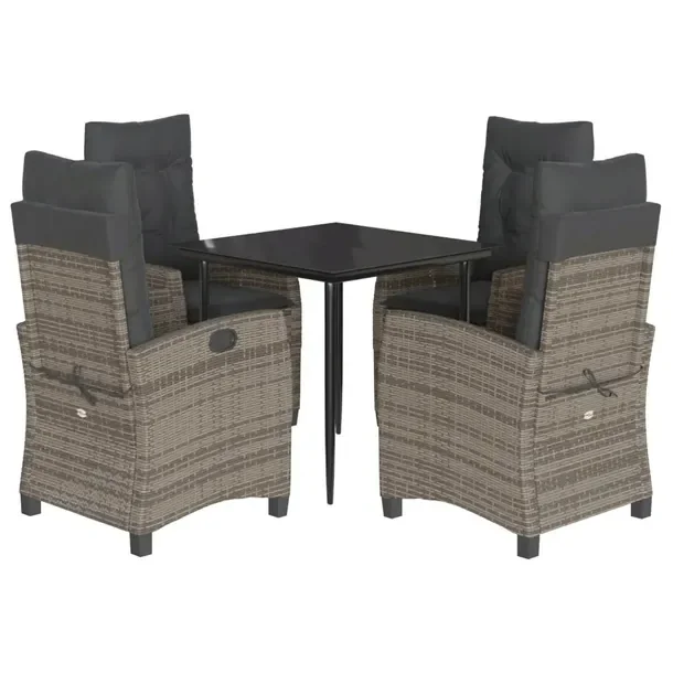 Zestaw mebli ogrodowych czarny rattan PE, stół 80x80x74 cm, krzesła szar