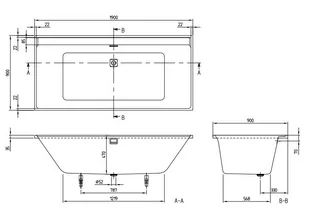 Villeroy & Boch Collaro Wanna prostokątna 190x90 cm biała z odpływem gold UBA199COR2JV-01 - Wanny - miniaturka - grafika 2