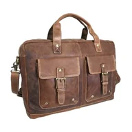 Teczki i aktówki - Shalimar Vintage aktówka/torba robocza z olejowanej skóry Model: Forbes, Natural Buckskin, 42x30x13 cm. (Breite x Höhe x Tiefe) - miniaturka - grafika 1