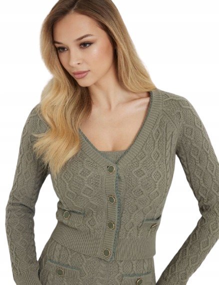 GUESS SWETER DAMSKI GŁADKI WARKOCZOWY KLASYCZNY DŁUGI RĘKAW M G_A