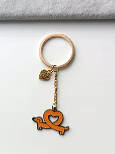 Złoty Breloczek Brelok Do Kluczy Brązowy Pies Jamnik Serce - Breloki - miniaturka - grafika 1