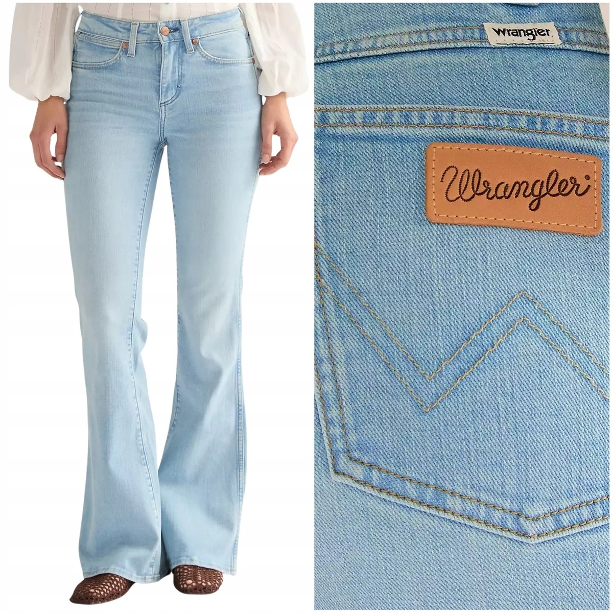 Wrangler Montana Court Teal damskie spodnie jeansowe dzwony W31 L34