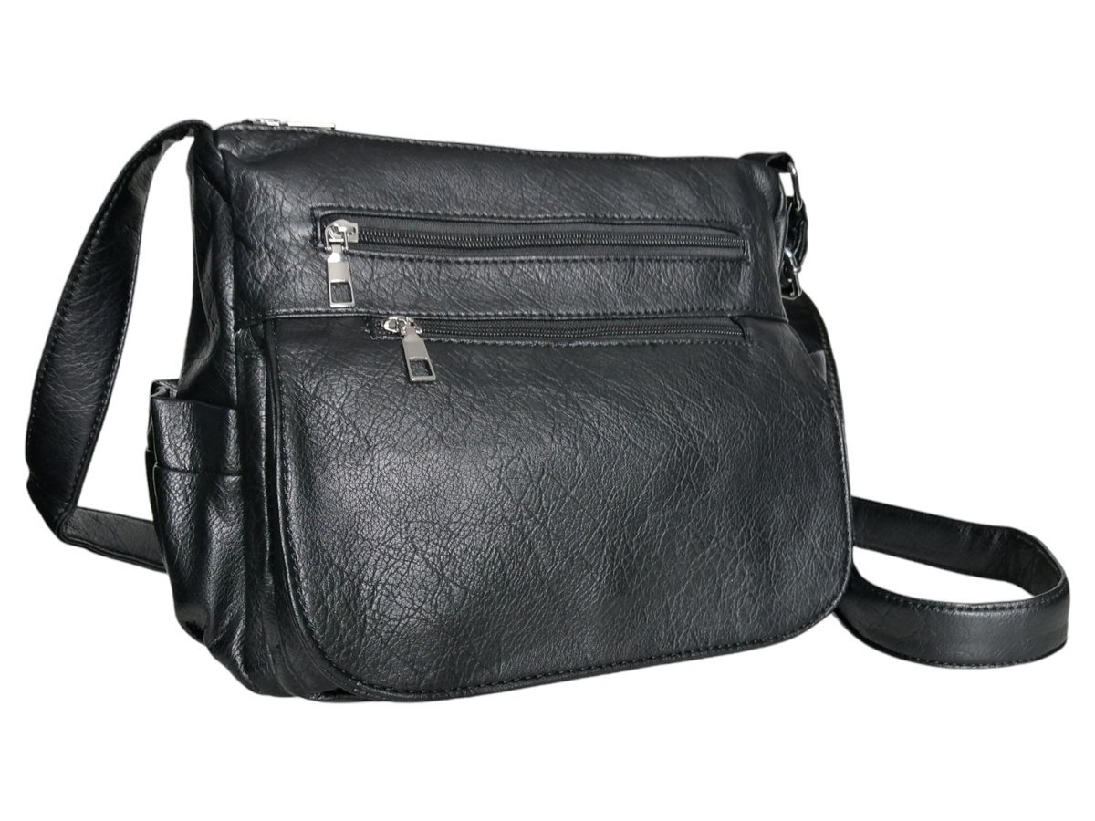 Czarna Srednia Torebka Z Wieloma Kieszeniami, Modna Listonoszka Na Ramie A5