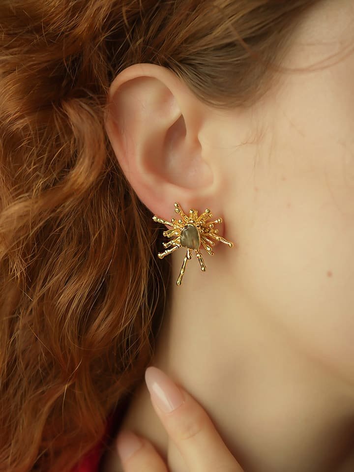 Pierres delicates Pozłacane kolczyki-wkrętki z prehnitami