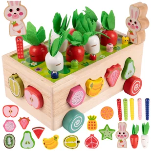 Układanka Montessori Drewniany Sorter Klocków Złap Robaczka Marchewki - Sortery dla dzieci - miniaturka - grafika 1