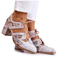 Półbuty damskie - Damskie Skórzane Botki Maciejka 05328-04 Beżowe beżowy - miniaturka - grafika 1