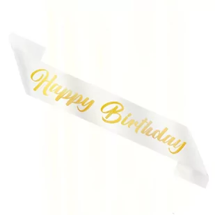 Szarfa urodzinowa Happy Birthday biało-złota - Balony i akcesoria - miniaturka - grafika 1