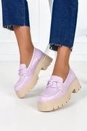 Mokasyny damskie - Wrzosowe mokasyny skórzane na platformie z łańcuchem PRODUKT POLSKI Casu 20127-39 - miniaturka - grafika 1