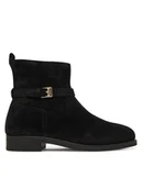 Botki damskie - Tommy Hilfiger Botki Th Buckle Riding Suede Bootie FW0FW09047 Czarny - miniaturka - grafika 1