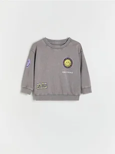 Reserved - Bawełniany longsleeve Smiley - ciemnoszary - Bluzki dla niemowląt - miniaturka - grafika 1