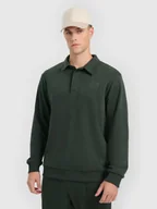 Bluzy męskie - 4F Bluza dresowa regular z kołnierzykiem męska - zielona L - miniaturka - grafika 1