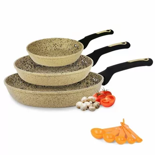 3 GRANITOWE PATELNIE INDUKCJA Konighoffer Yellow Blossom 20/24/28 cm i 5 miarek kuchennych - Patelnie - miniaturka - grafika 1