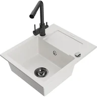 Zlewozmywaki z baterią - Mexen Enzo zlewozmywak granitowy 1-komorowy z ociekaczem i baterią kuchenną Duero, biały - miniaturka - grafika 1