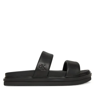 Klapki Calvin Klein Jeans Flat Molded Doublebar Sandal Lth YM0YM01226 Czarny - Klapki i japonki męskie - miniaturka - grafika 1