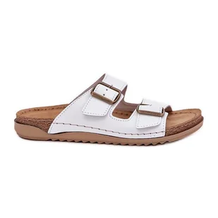 Skórzane Klapki Z Klarami Inblu AA0002KU Białe - Klapki i japonki damskie - miniaturka - grafika 1