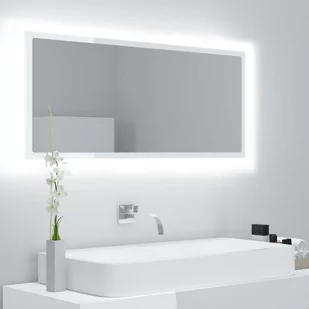 vidaXL Lustro łazienkowe z LED, białe na wysoki połysk, 100x8,5x37 cm - Lustra - miniaturka - grafika 1