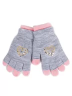 Rękawiczki dla dzieci - Rękawiczki Dziewczęce Podwójne Szare Cekinowe Serce 14 Cm - miniaturka - grafika 1