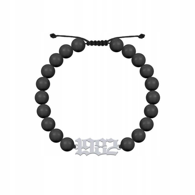 Bransoleta Srebrna Męska Data Rocznik 925 Perły Prezent DEDYKACJA GRATIS