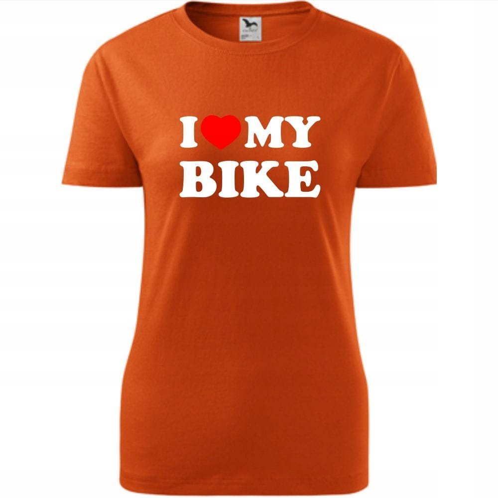 Damska Koszulka z Nadrukiem Rowerowa I love my bike Prezent dla Rowerzystki pomarańczowy XXL