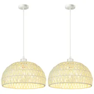 Lampy sufitowe - Zestaw 2 rustykalnych żyrandoli z żarówką, lampa wisząca, plafon, lampa wisząca w stylu bohemy, regulowana wysokość, biały, ciepłe światło 3000 K - miniaturka - grafika 1