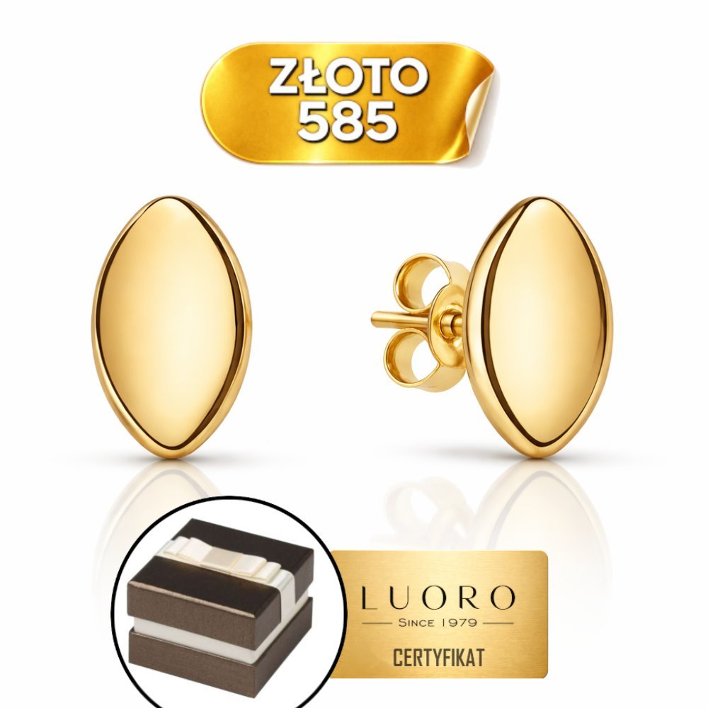 KOLCZYKI ZŁOTE 585 14K ELIPSA 7,6X3,7 MM SZTYFT ELEGANCKIE PREZENT
