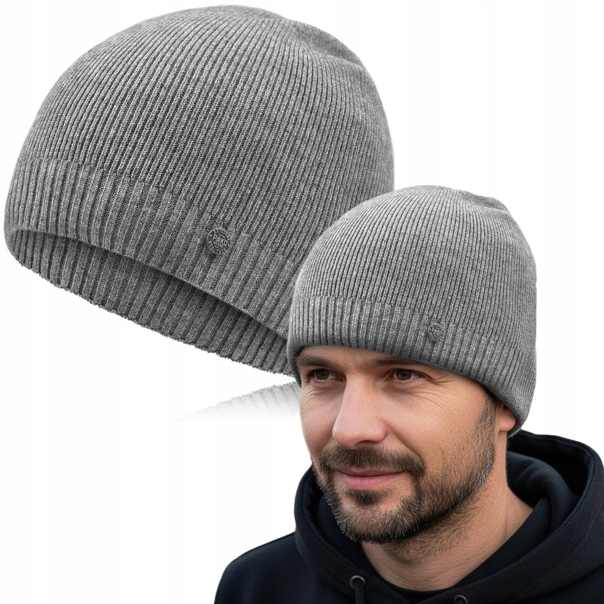 CZAPKA Męska ZIMOWA Elastyczna z Wiskozą SZARA Melanż Pako Jeans