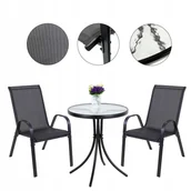 Meble ogrodowe - KOMPLET MEBLI BALKON OGRÓD TARAS STÓŁ + 2x KRZESŁA TERNI 60 MI CZARNY - miniaturka - grafika 1