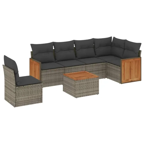 Modułowy zestaw mebli ogrodowych szary z poduszkami, rattan PE, 62 x 62 x