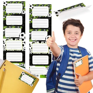 Piłka nożna Naklejki NA ZESZYT, Szkolne naklejki imienne na podręczniki, SAMOPRZYLEPNE nalepki ZESTAW 12 NAKLEJEK x2 - Szkolne artykuły papiernicze - miniaturka - grafika 1