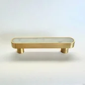 Zawiasy, okucia i inne akcesoria - Uchwyt meblowy podłużny Reling Mosiężny Szczotkowany Biały Marmur - miniaturka - grafika 1