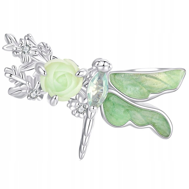 Charms Zawieszka Charms Zielona Ważka Róża Srebro 925 Charmsy Trusky