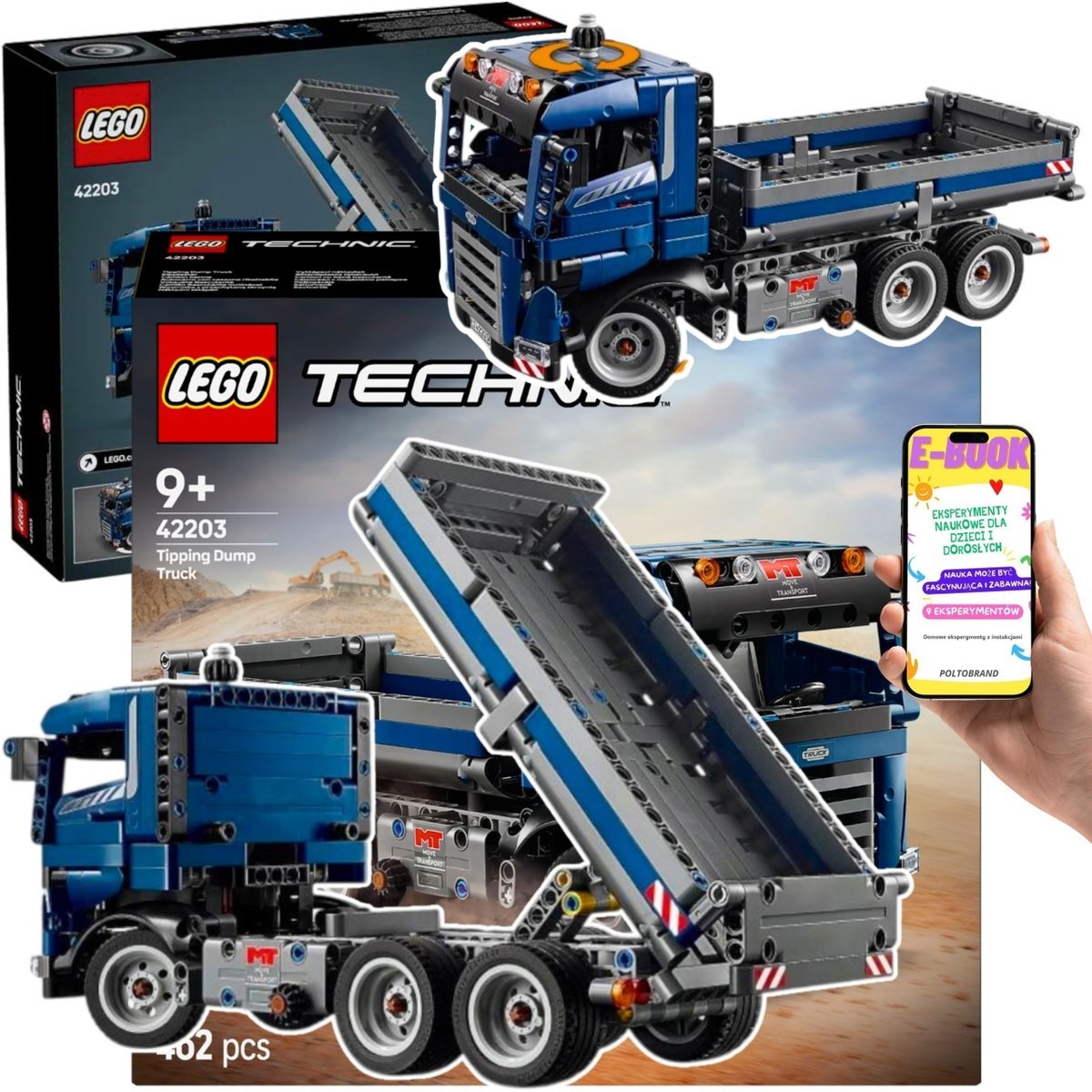 KLOCKI LEGO PREZENT TECHNIC WYWROTKA Z PRZECHYLANĄ SKRZYNIĄ (42203) PREZENT DLA DZIECKA + EBOOK