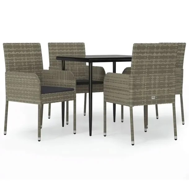 Zestaw Mebli Ogrodowych Rattan PE Czarno-Szary, Stół 80x80x74 cm, Krzesł