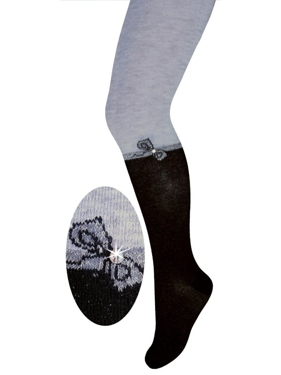 Dziewczęce rajstopy bawełniane kokardka dwukolorowe Milusie r.128/134