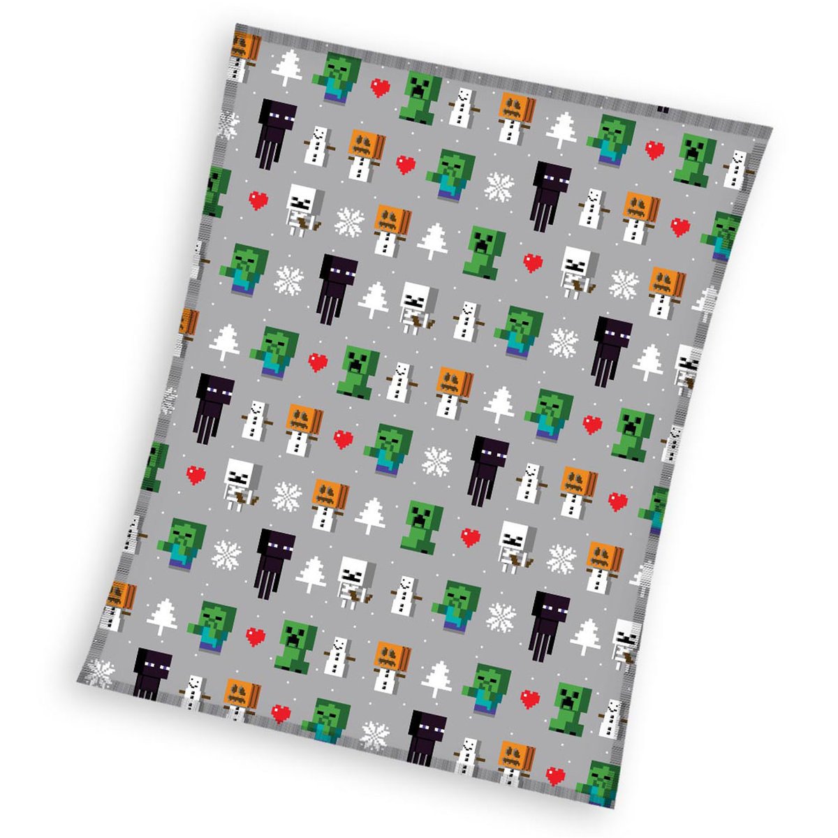 Kocyk świąteczny z miękkiego coralu PUSZYSTY KOC dziecięcy Minecraft szary