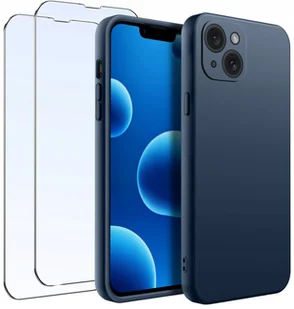 ZESTAW Etui do iPhone 13 14 Matowe Granatowe Silikon 2 SZTUKI SZKŁO - Etui i futerały do telefonów - miniaturka - grafika 1